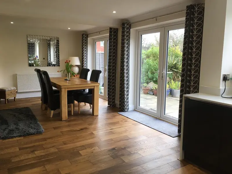 Open-plan kitchen diner created by a rear extension in Southampton